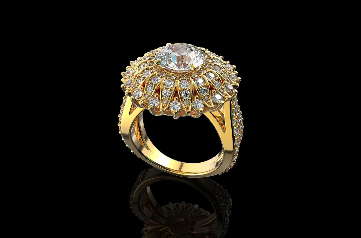 18kt 14kt gold flower ring diamonds zircons design woman gift fashion engagement bride anniversary made in italy birthday