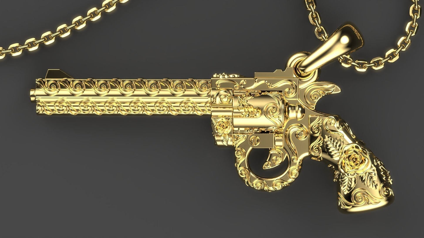 pendant magnum gun 18kt gold man unisex gift made in italy precious anniversary birthday woman precious design sculpture