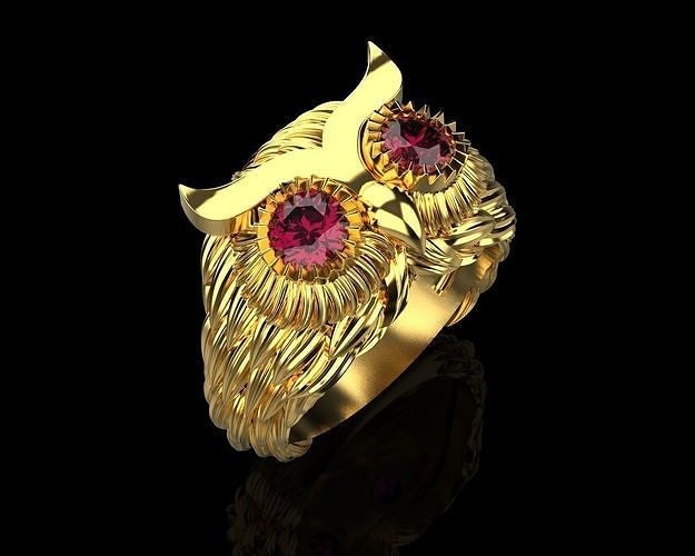 owl ring foruna animalier silver gold 18kt zircons sapphires rubies emeralds diamonds gift woman girl unisex man made in italy