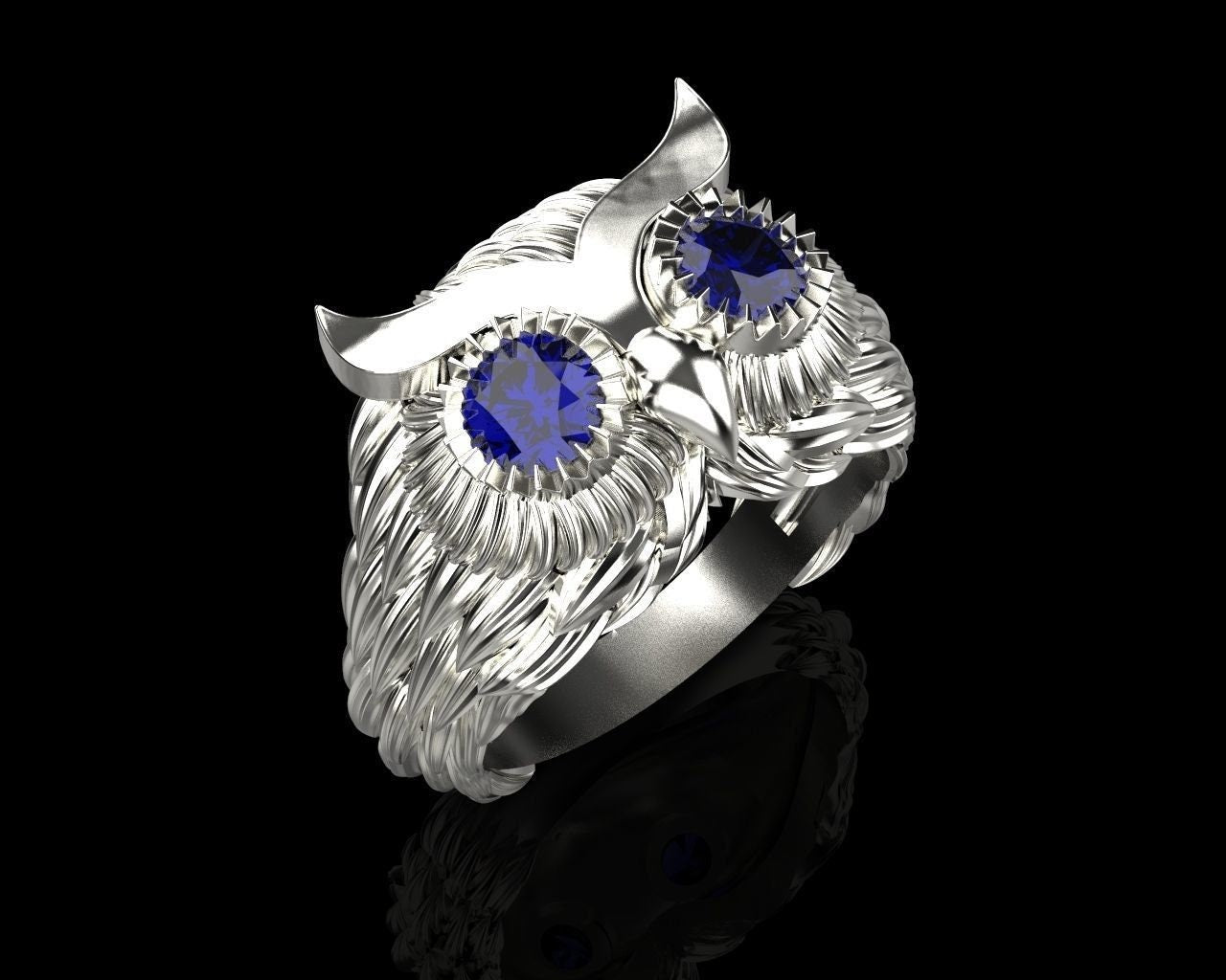 owl ring foruna animalier silver gold 18kt zircons sapphires rubies emeralds diamonds gift woman girl unisex man made in italy