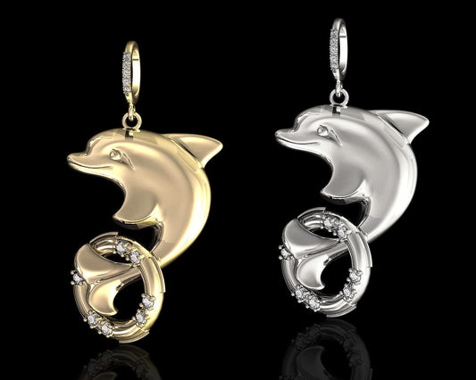 juggler dolphin pendant silver gold 18kt diamonds emeralds gift woman birthday engagement unisex anniversary made in italy