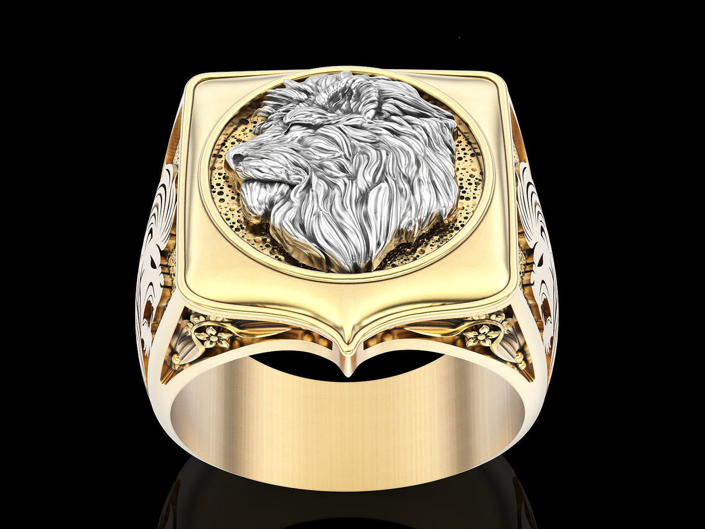 ring sculpture lions engravings silver gold 18kt design made in italy gift unisex man strength anniversary birthday precious woman