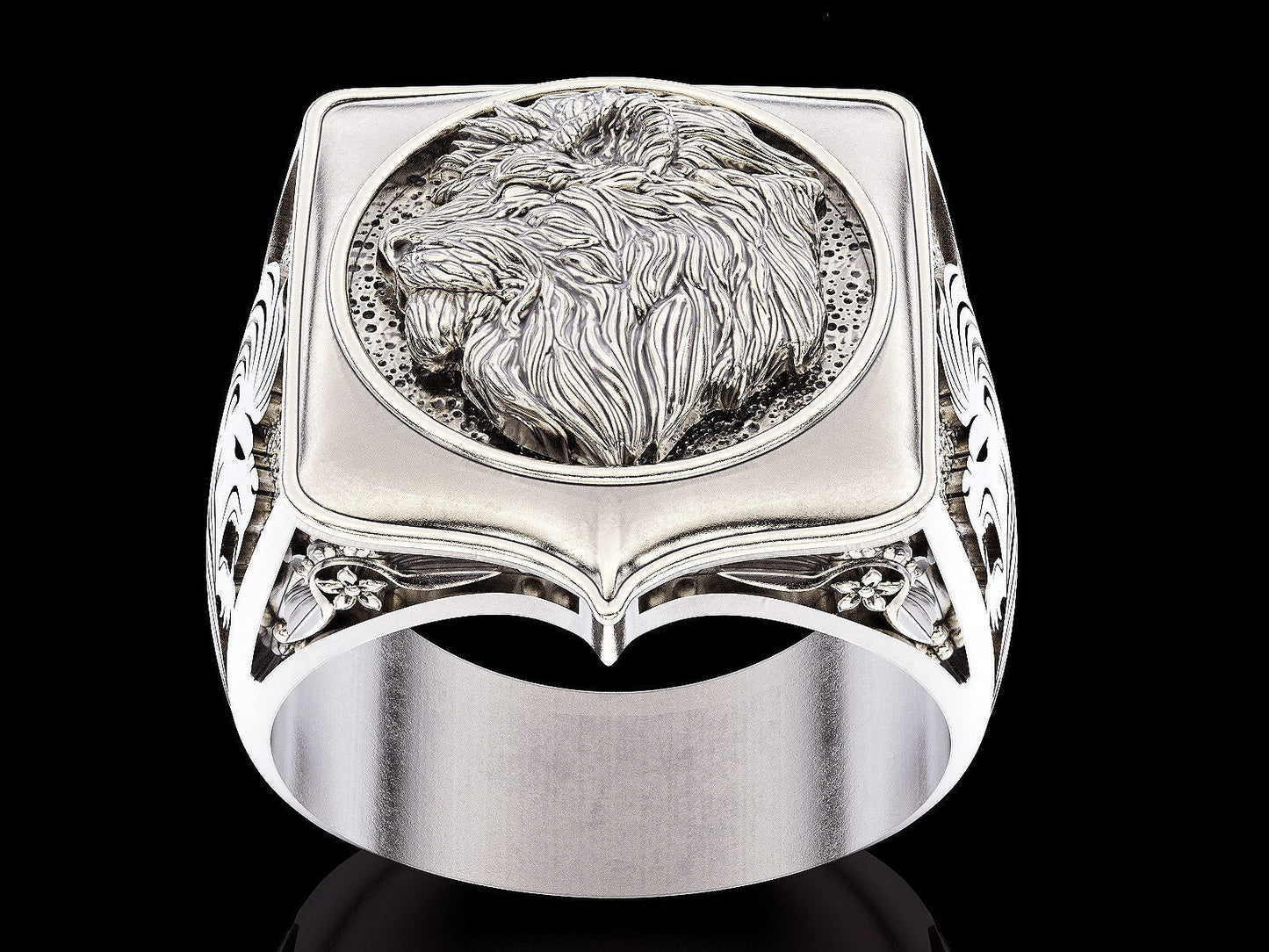 ring sculpture lions engravings silver gold 18kt design made in italy gift unisex man strength anniversary birthday precious woman