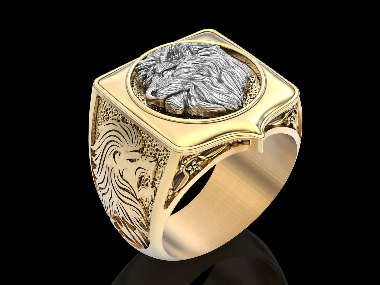 ring sculpture lions engravings silver gold 18kt design made in italy gift unisex man strength anniversary birthday precious woman