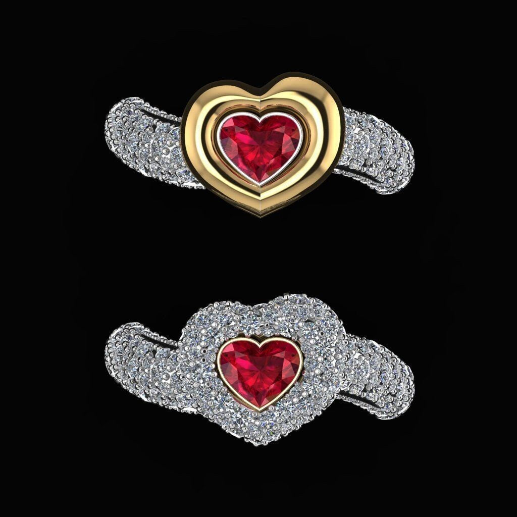 18kt gold heart ring made in italy diamonds emeralds engagement woman gift anniversary birthday luxury design