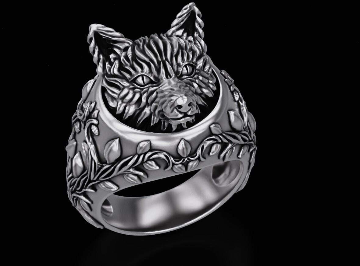 fox ring design 18kt gold 925 silver gift man unisex woman anniversary animalier birthday nature forest