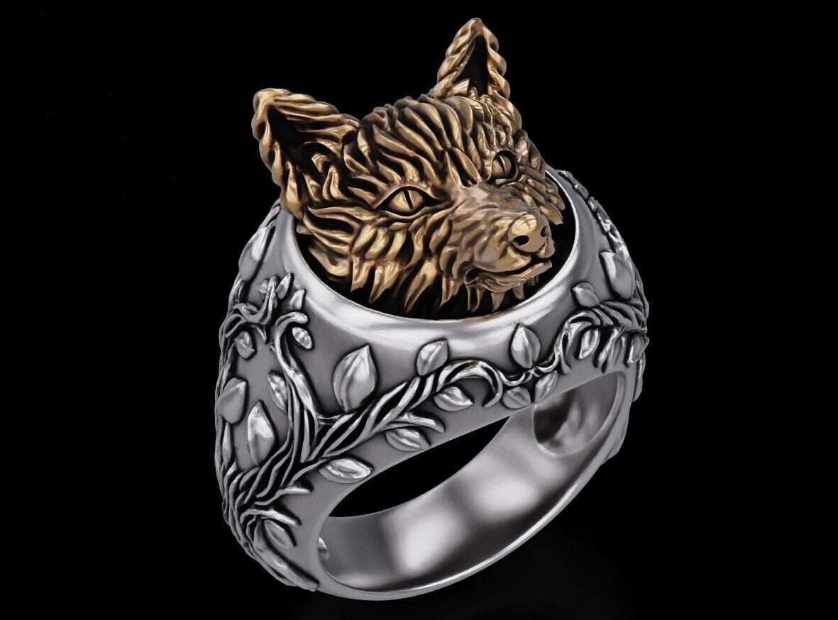 fox ring design 18kt gold 925 silver gift man unisex woman anniversary animalier birthday nature forest