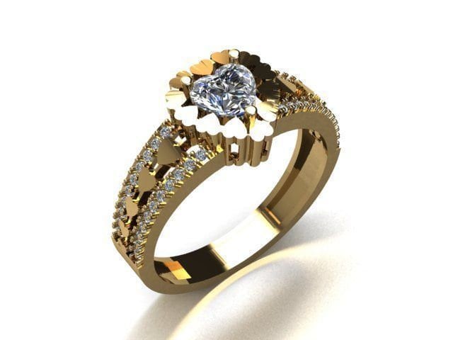 18kt gold design ring rich hearts diamonds emerald sapphire ruby gift engagement valentine's day woman girl bride made in italy