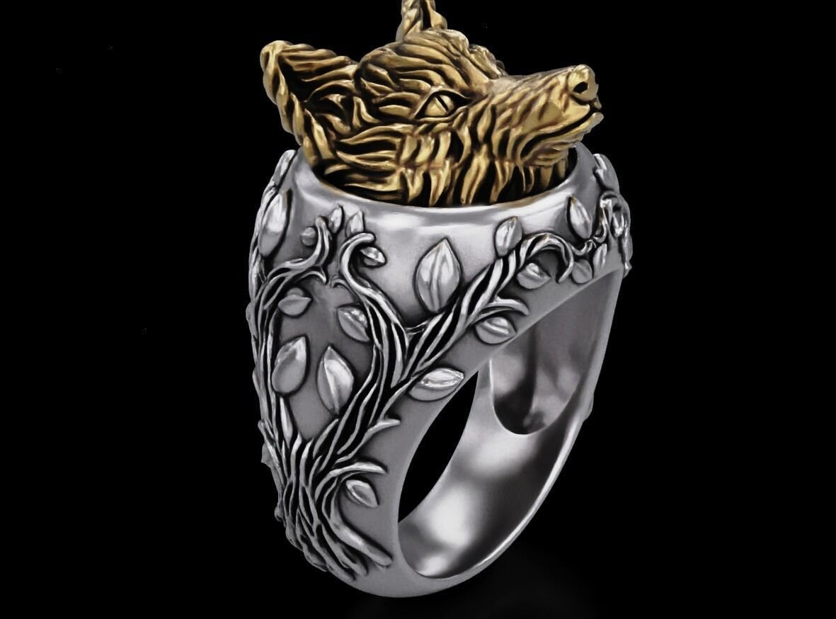 fox ring design 18kt gold 925 silver gift man unisex woman anniversary animalier birthday nature forest