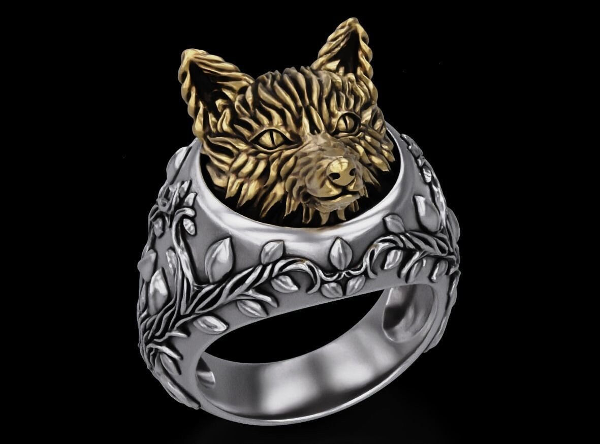 fox ring design 18kt gold 925 silver gift man unisex woman anniversary animalier birthday nature forest