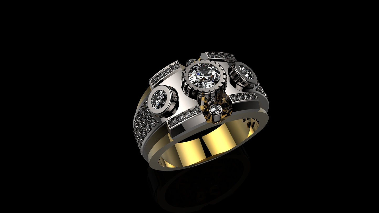 geometric ring in 18kt gold diamonds zircons precious man gift anniversary birthday made in italy luxury design