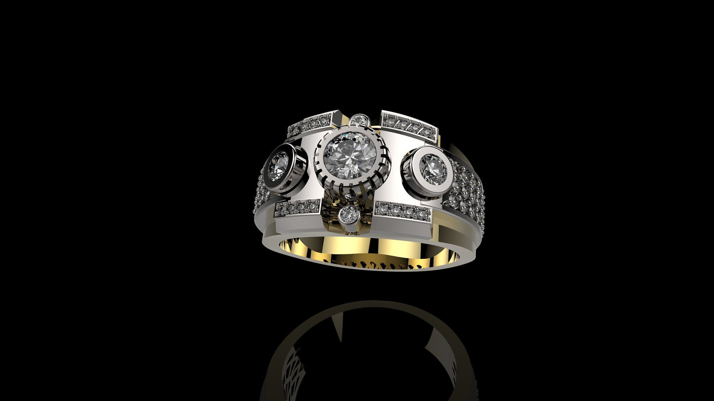 geometric ring in 18kt gold diamonds zircons precious man gift anniversary birthday made in italy luxury design