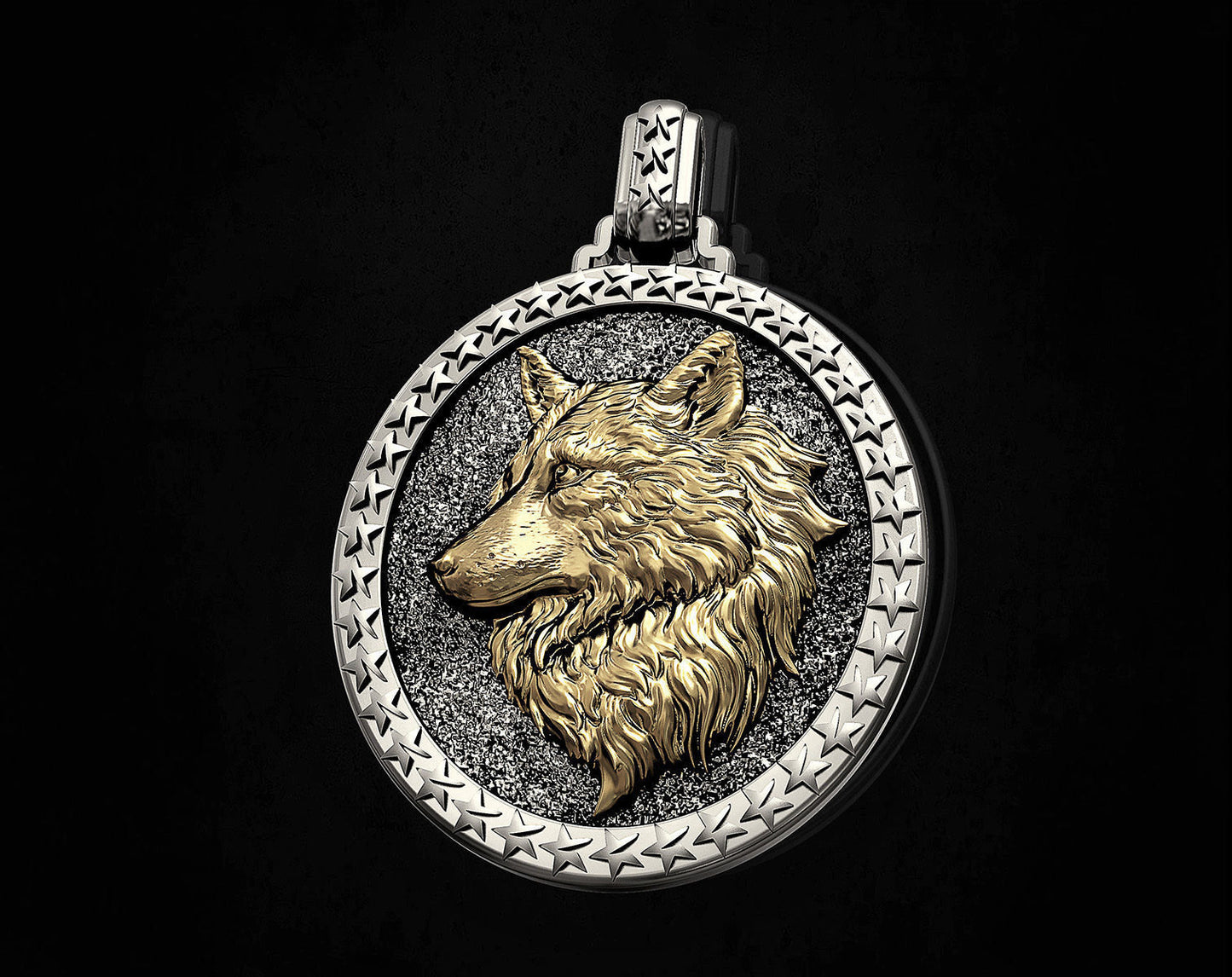 14kt 18kt gold silver wolf pendant animalier mountain details gift man unisex woman birthday made in italy boys anniversary