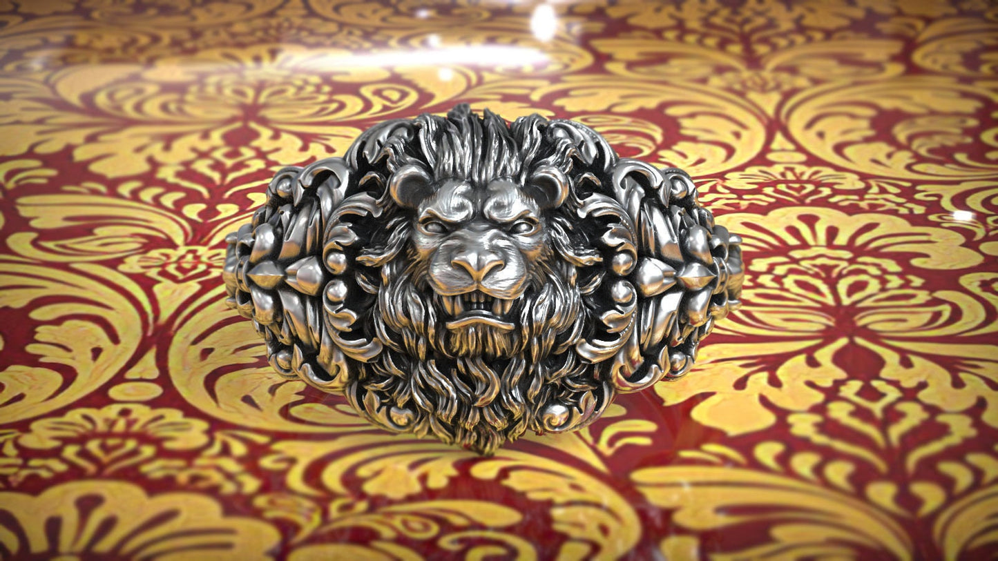 lion ring silver gold 14kt 18kt man unisex style baroque gift anniversary sport birthday savannah elegant precious