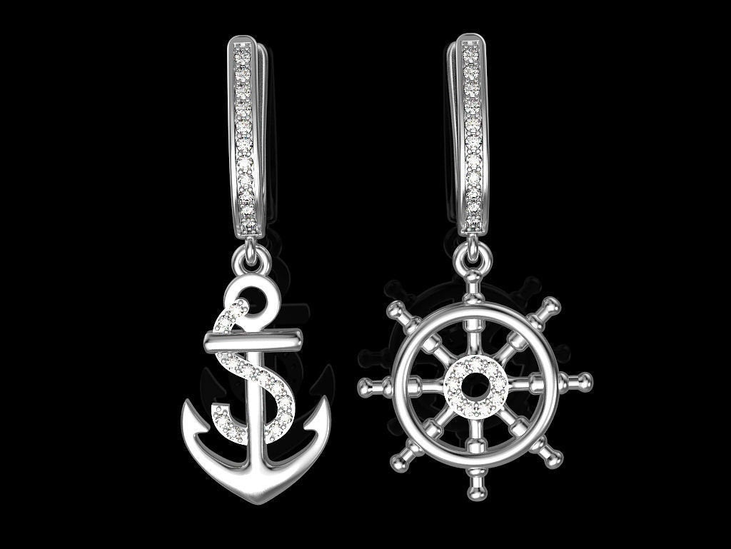 14kt 18kt gold earrings ocean anchor sea rudder boat sport unisex man woman anniversary gift made in italy precious