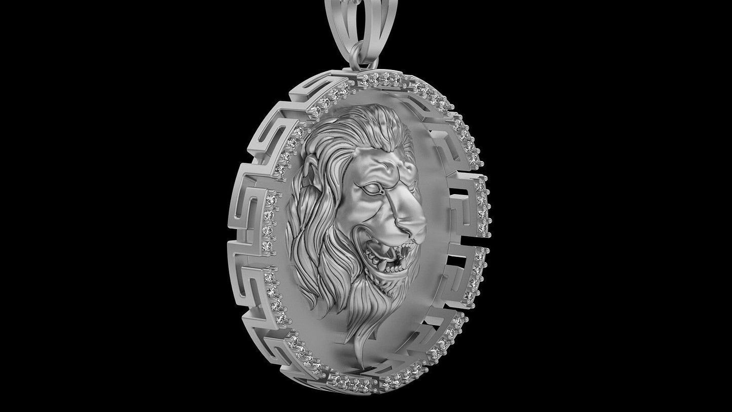 lion pendant silver gold 14kt 18kt diamonds zircons design man unisex gift anniversary birthday king savanna hunting made in italy