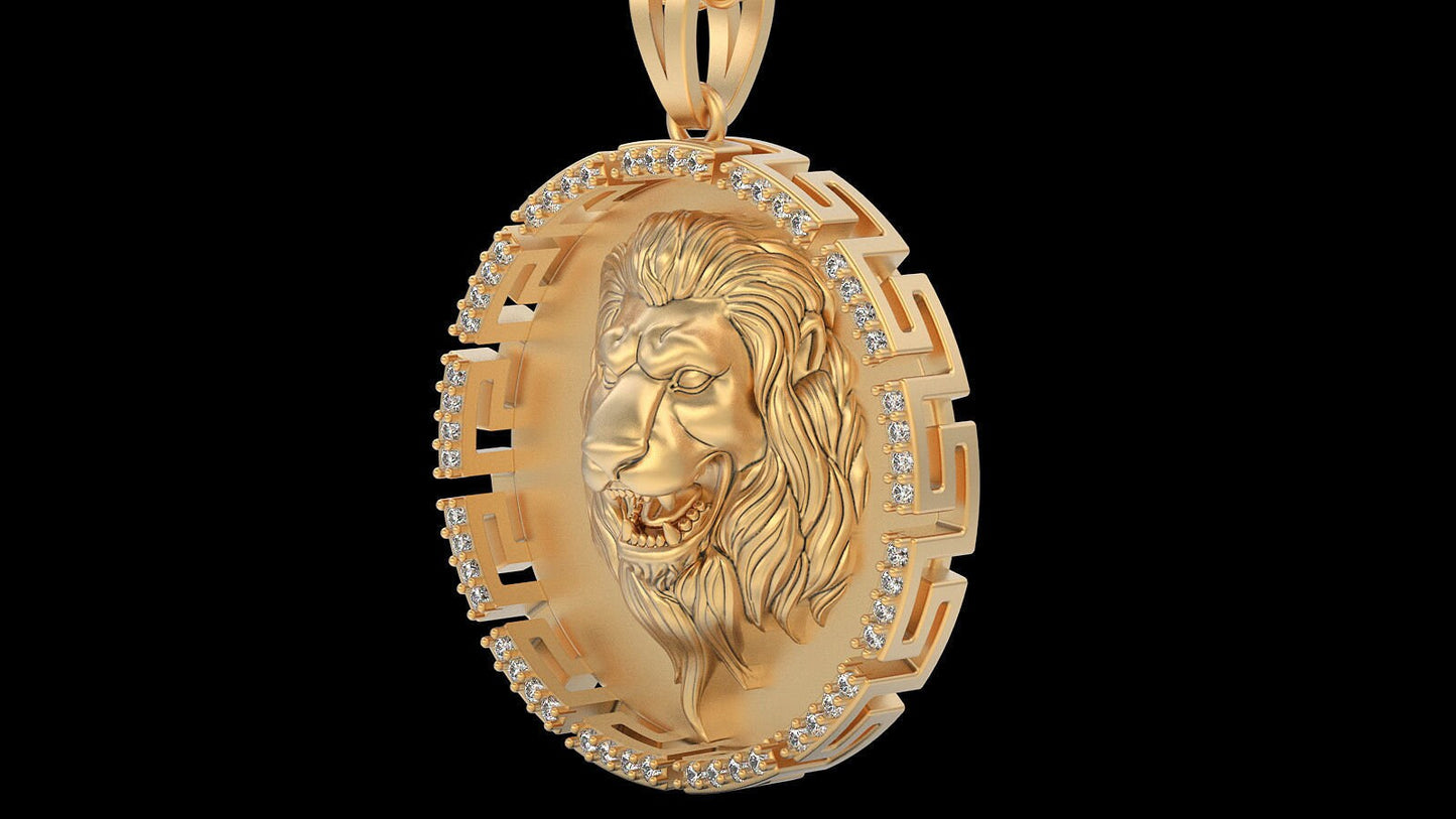 lion pendant silver gold 14kt 18kt diamonds zircons design man unisex gift anniversary birthday king savanna hunting made in italy