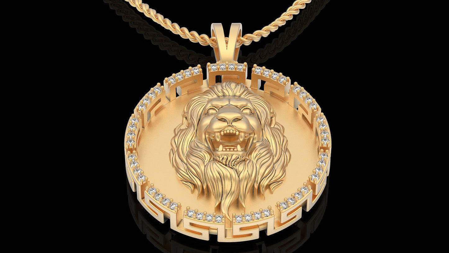 lion pendant silver gold 14kt 18kt diamonds zircons design man unisex gift anniversary birthday king savanna hunting made in italy