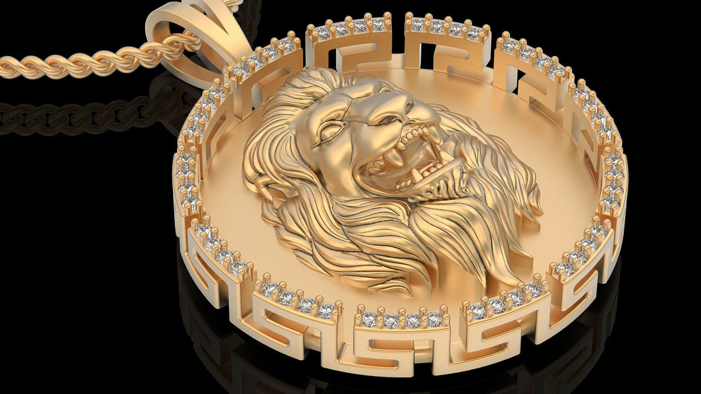 lion pendant silver gold 14kt 18kt diamonds zircons design man unisex gift anniversary birthday king savanna hunting made in italy