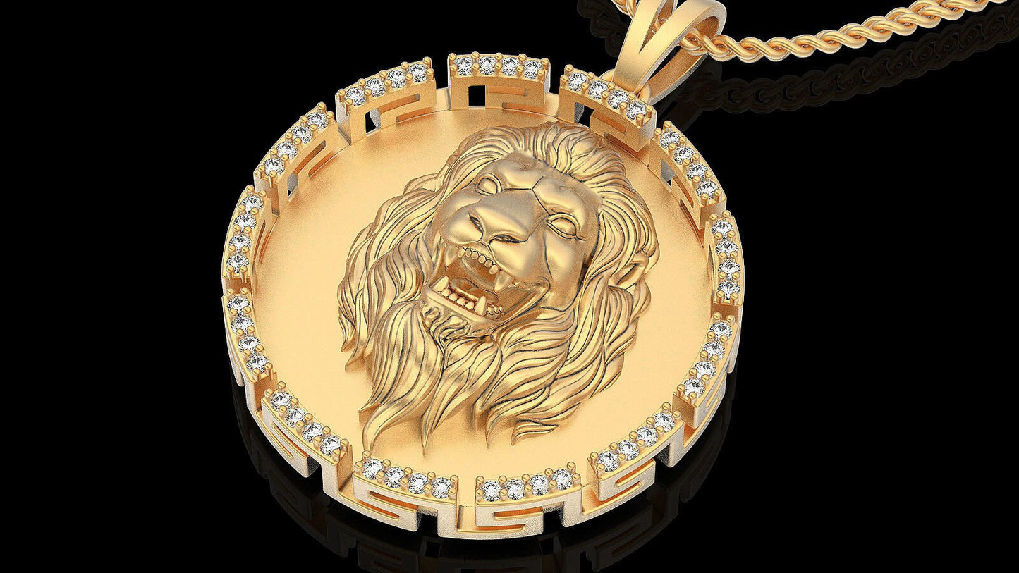 lion pendant silver gold 14kt 18kt diamonds zircons design man unisex gift anniversary birthday king savanna hunting made in italy