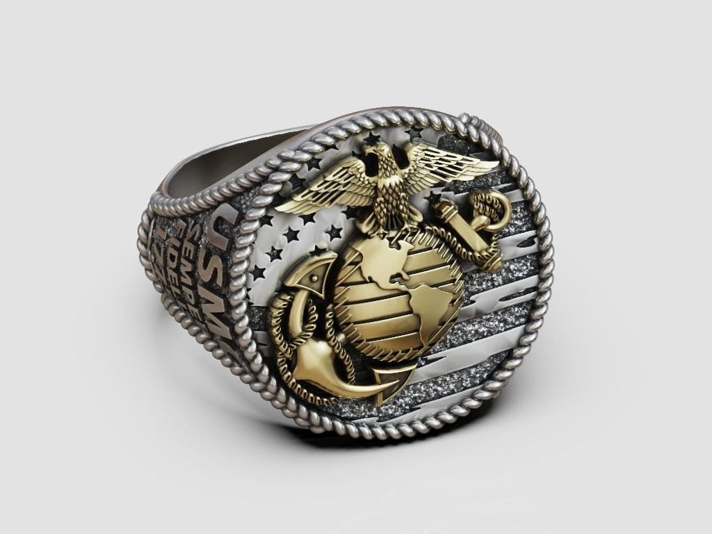 ring silver gold 14kt 18kt marine corps birth united states eagle made in italy gift man unisex history strength birthday symbol