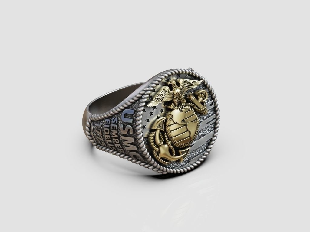 ring silver gold 14kt 18kt marine corps birth united states eagle made in italy gift man unisex history strength birthday symbol