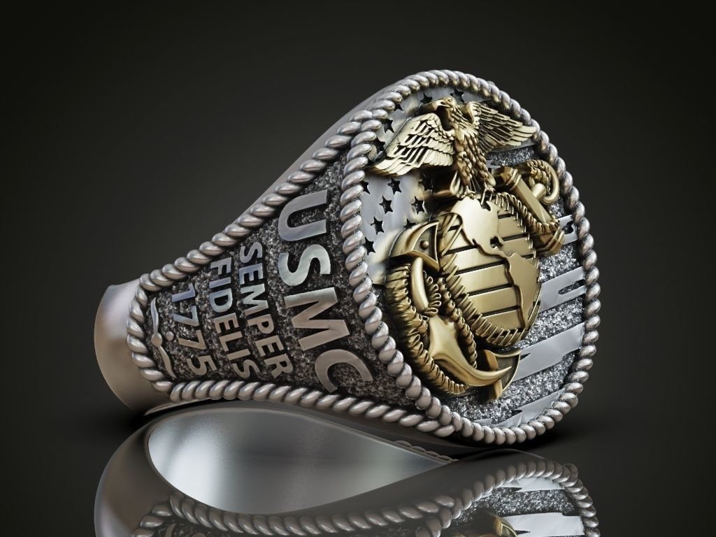 ring silver gold 14kt 18kt marine corps birth united states eagle made in italy gift man unisex history strength birthday symbol