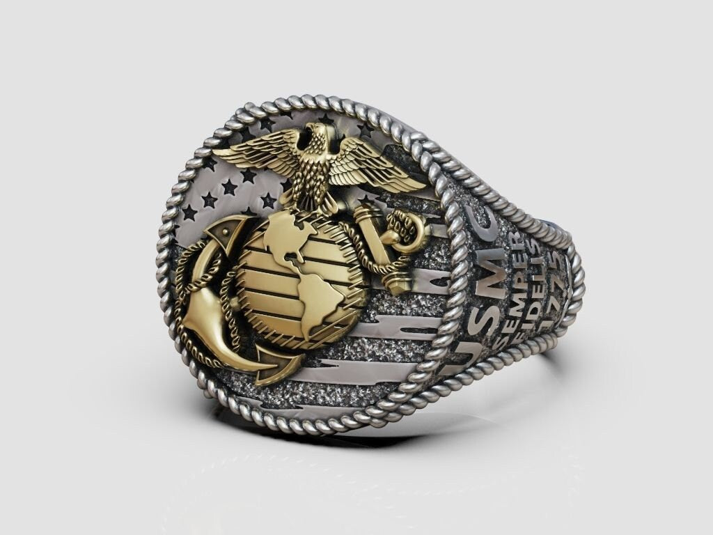 ring silver gold 14kt 18kt marine corps birth united states eagle made in italy gift man unisex history strength birthday symbol