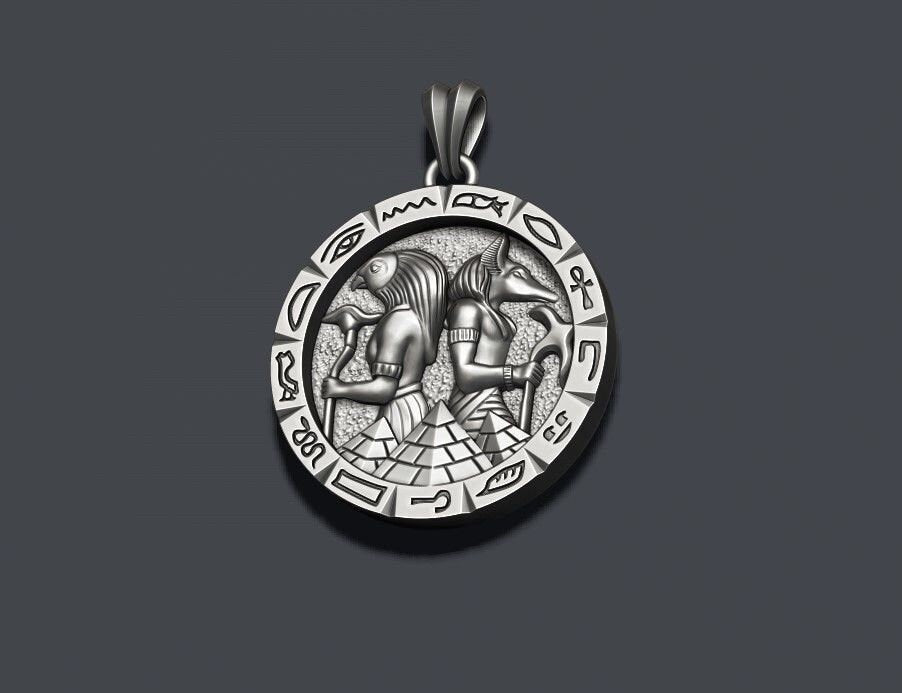 Egypt pendant ANUBIS HORUS gold 14kt 18kt silver gift man unisex made in italy design birthday anniversary history pyramids