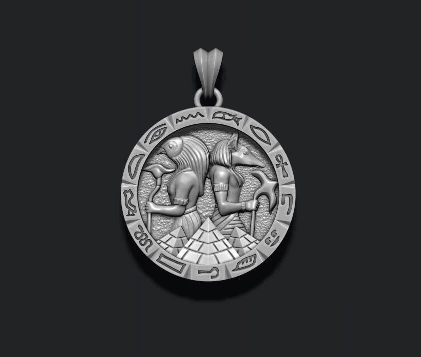 Egypt pendant ANUBIS HORUS gold 14kt 18kt silver gift man unisex made in italy design birthday anniversary history pyramids