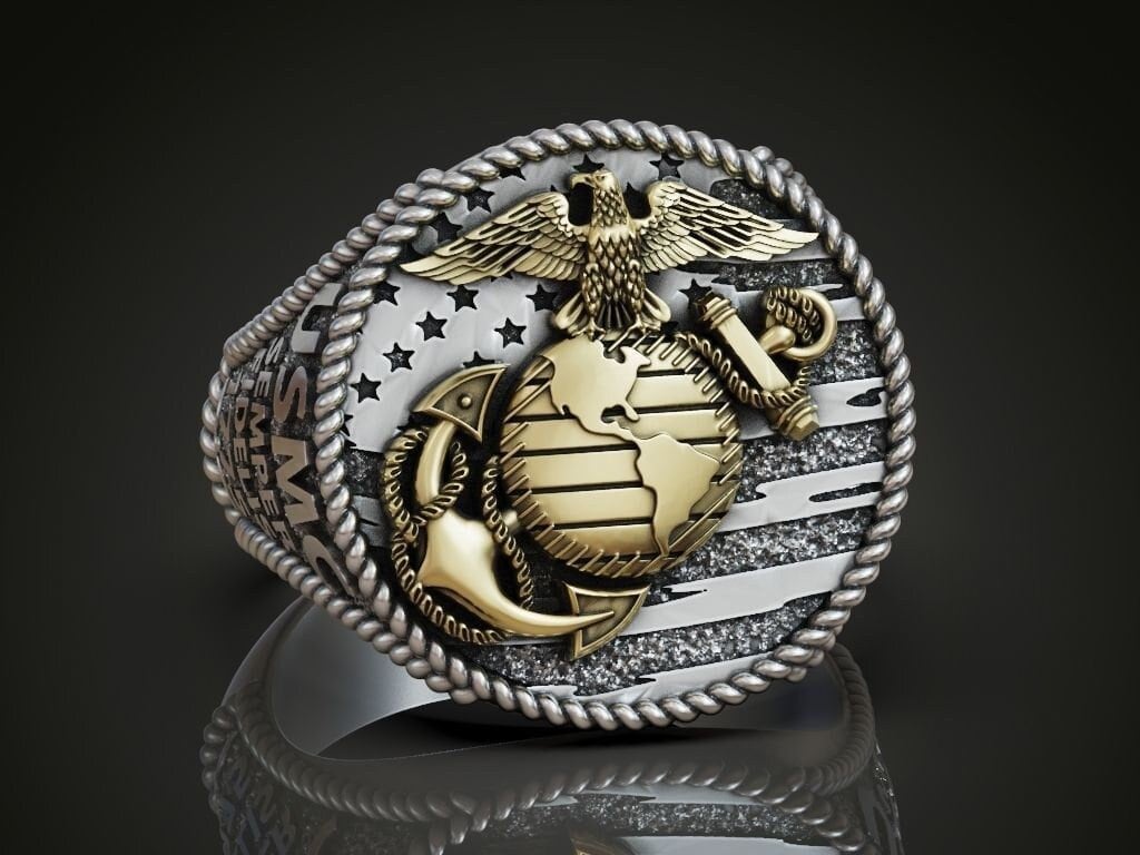 ring silver gold 14kt 18kt marine corps birth united states eagle made in italy gift man unisex history strength birthday symbol