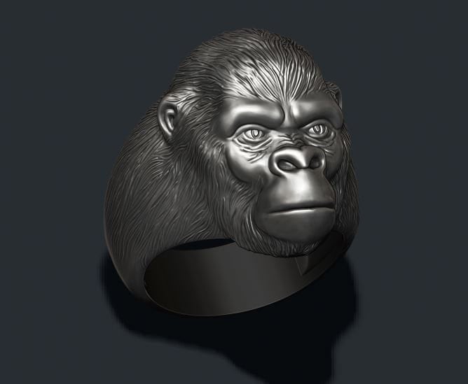 14kt 18kt gold silver gorilla ring design africa forest unisex man animalier gift birthday nature made in italy