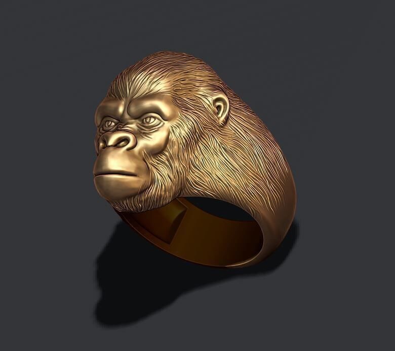 14kt 18kt gold silver gorilla ring design africa forest unisex man animalier gift birthday nature made in italy