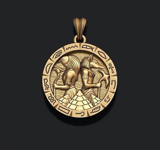 Egypt pendant ANUBIS HORUS gold 14kt 18kt silver gift man unisex made in italy design birthday anniversary history pyramids